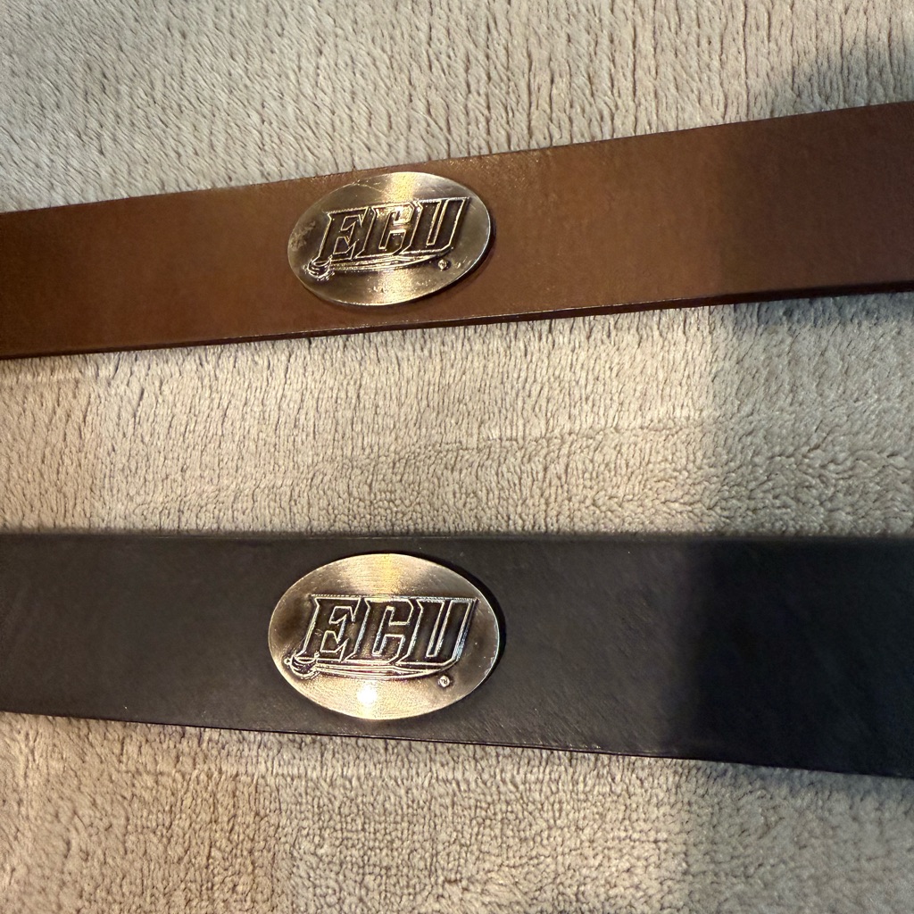 Brown And Black Ecu Belts With Silver Buckles
